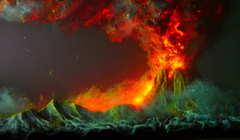 Volcano Resin Diorama Lamp: Eruption Night Light, Miniature Landscape, Resin Sculpture