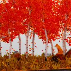 Autumn Birch Forest Resin Lamp, Orange Fox Fall Decor for Bookshelf