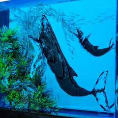 Whales Feeding On Sardines Resin Sculpture, Unique 3D Kelp Forest Nature Artpiece