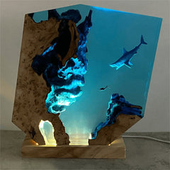 Sharks, divers, wood sculptures, epoxy resin lamp ( Best Gift 🎁 )