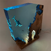 Sharks, divers, wood sculptures, epoxy resin lamp ( Best Gift 🎁 )