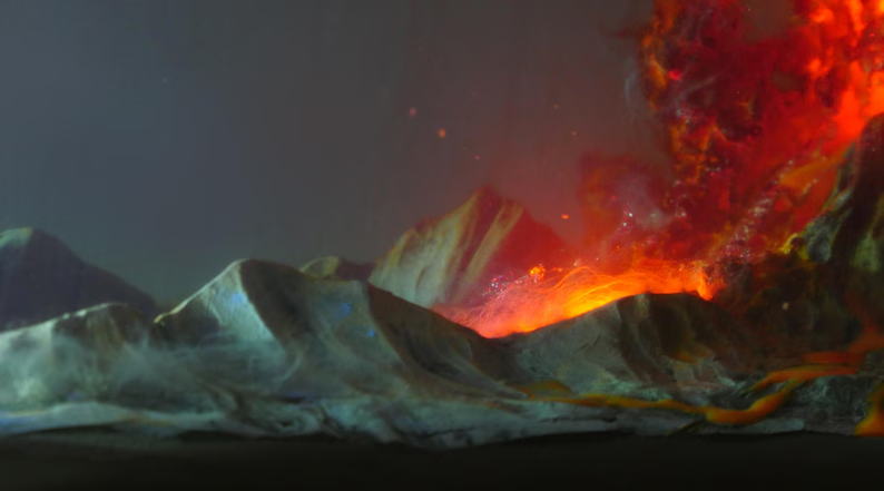 Volcano Resin Diorama Lamp: Eruption Night Light, Miniature Landscape, Resin Sculpture