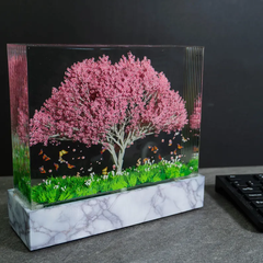 Butterflies And Sakura Tree Resin Lamp