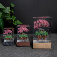 Floating Cherry Blossom Resin Lamp Zen Desk Art Sakura Petal Sculpture for Nature Admirer