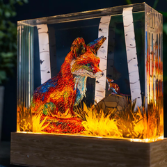 Forest Fox and Mouse Resin Lamp | Woodland Light Sculpture