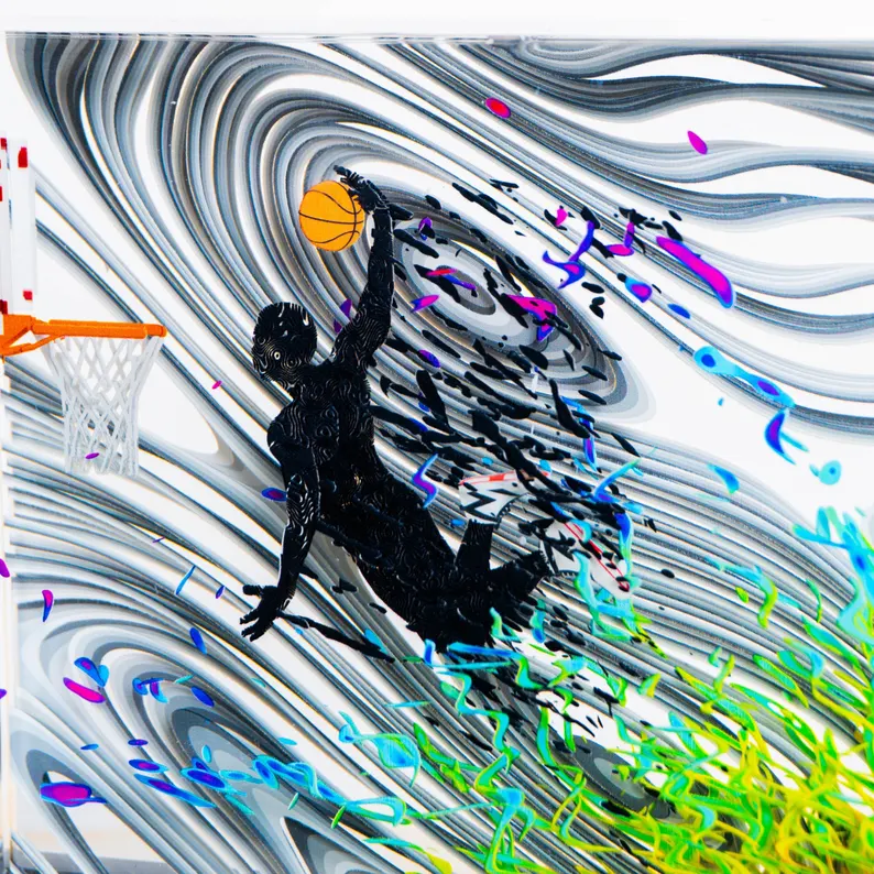 Basketball Dunk Resin Art Piece Trophy, Jumping Sport 3D Still frame Sculpture
