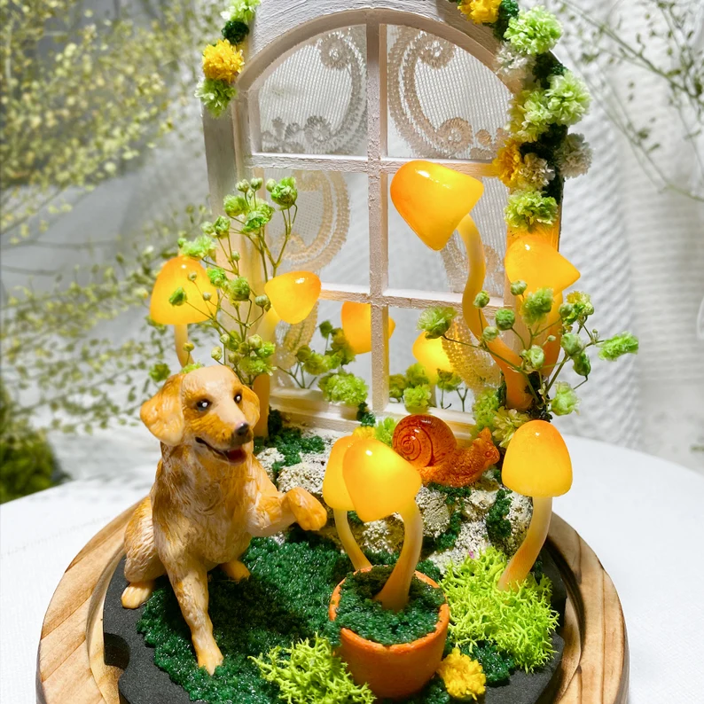 USB + Battery-Personalized Dog Mushroom Lamp - Cozy Mushroom Night Light with Dog Figurine, Unique Home Decor and Pet Memorial, Ideal Gift for Dog Lovers