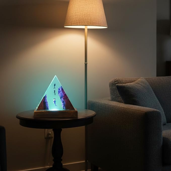 Handmade 3D Ocean Resin Lamp, Epoxy Ocean Night Light with Wooden Base, LED Color Changing Table Lamp, USB Powered Dragons Decor, Unique Ocean Gift for Bedroom & Home Office (Shark)