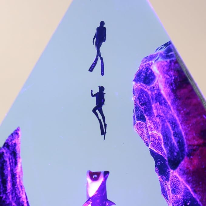 Handmade 3D Ocean Resin Lamp, Epoxy Ocean Night Light with Wooden Base, LED Color Changing Table Lamp, USB Powered Dragons Decor, Unique Ocean Gift for Bedroom & Home Office (Shark)