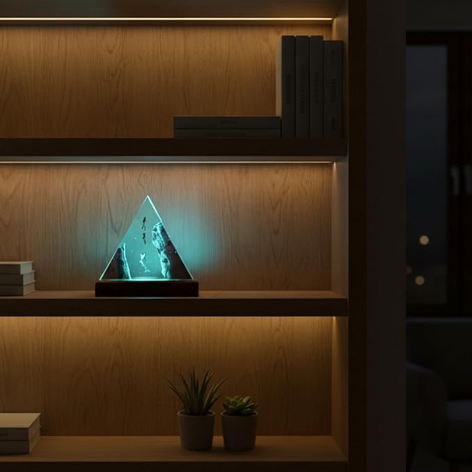 Handmade 3D Ocean Resin Lamp, Epoxy Ocean Night Light with Wooden Base, LED Color Changing Table Lamp, USB Powered Dragons Decor, Unique Ocean Gift for Bedroom & Home Office (Shark)