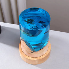 Handmade Resin Night Light with Ocean Micro Landscape – Turtle, Whale & Diver Creative Wooden Desk Ornament