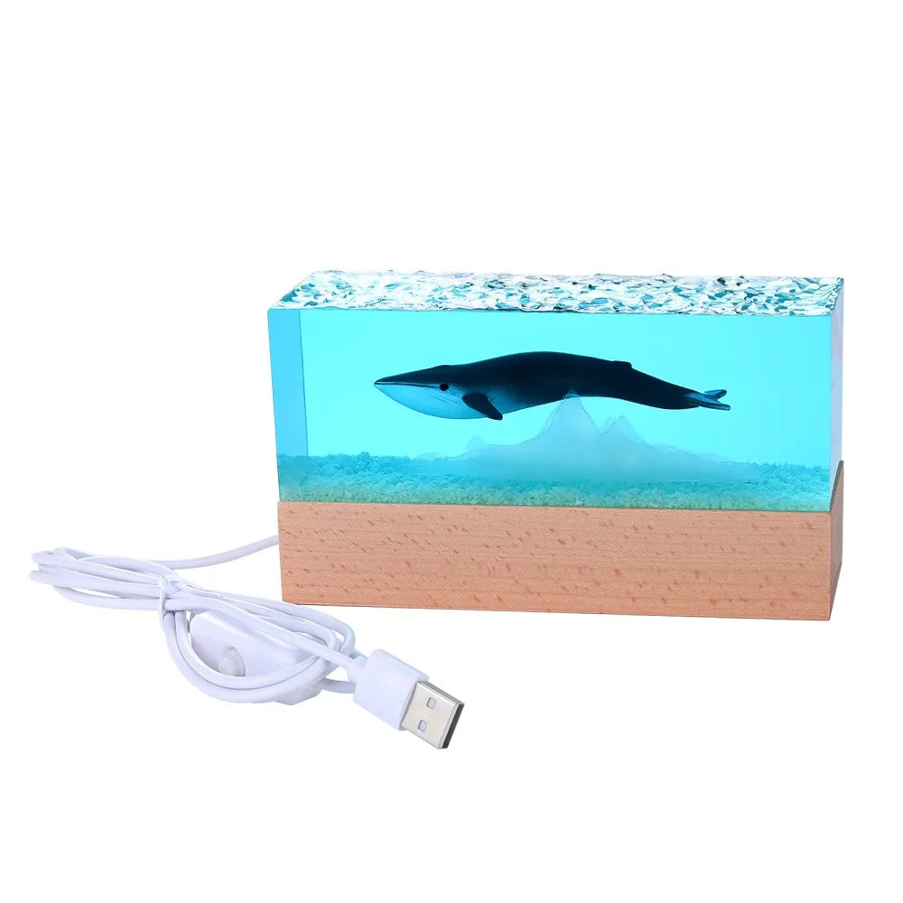 Handmade Crystal Resin Whale Lamp – Modern Ocean-Inspired Desk Ornament & Unique Gift Decor