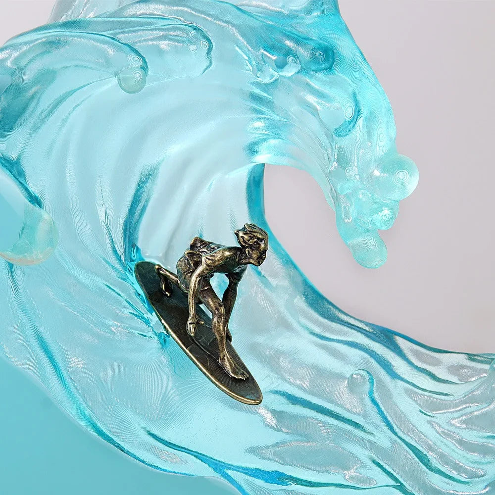 Ocean Resin Whale Surfing Lamp – Handmade Wooden Night Light & Creative Desktop Ornament for Home Decor