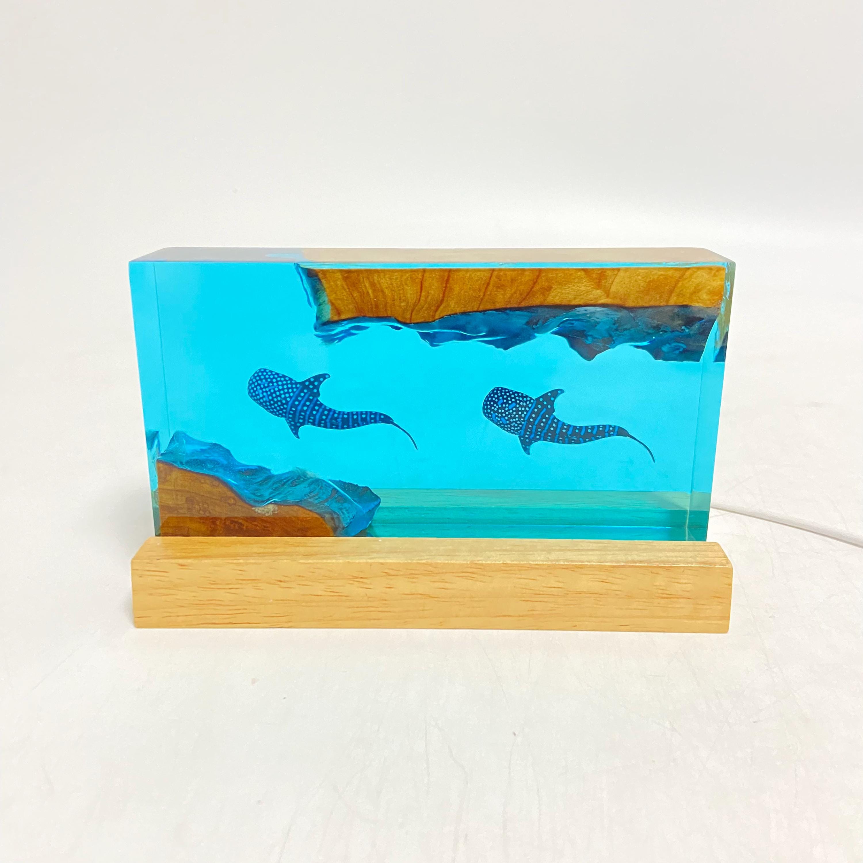 Whale Shark Cube Resin Lamp, Diver Art Craft, ocean art