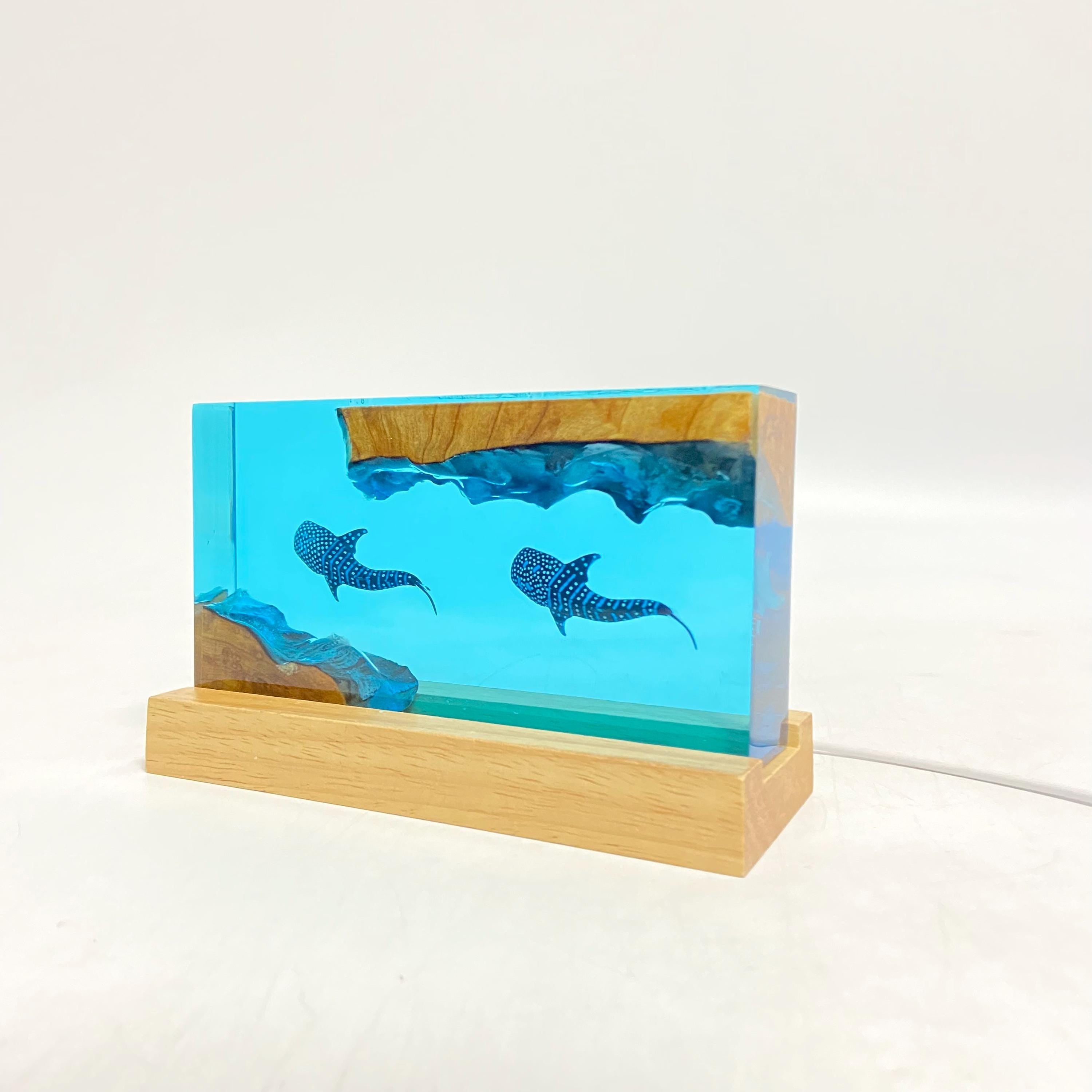 Whale Shark Cube Resin Lamp, Diver Art Craft, ocean art