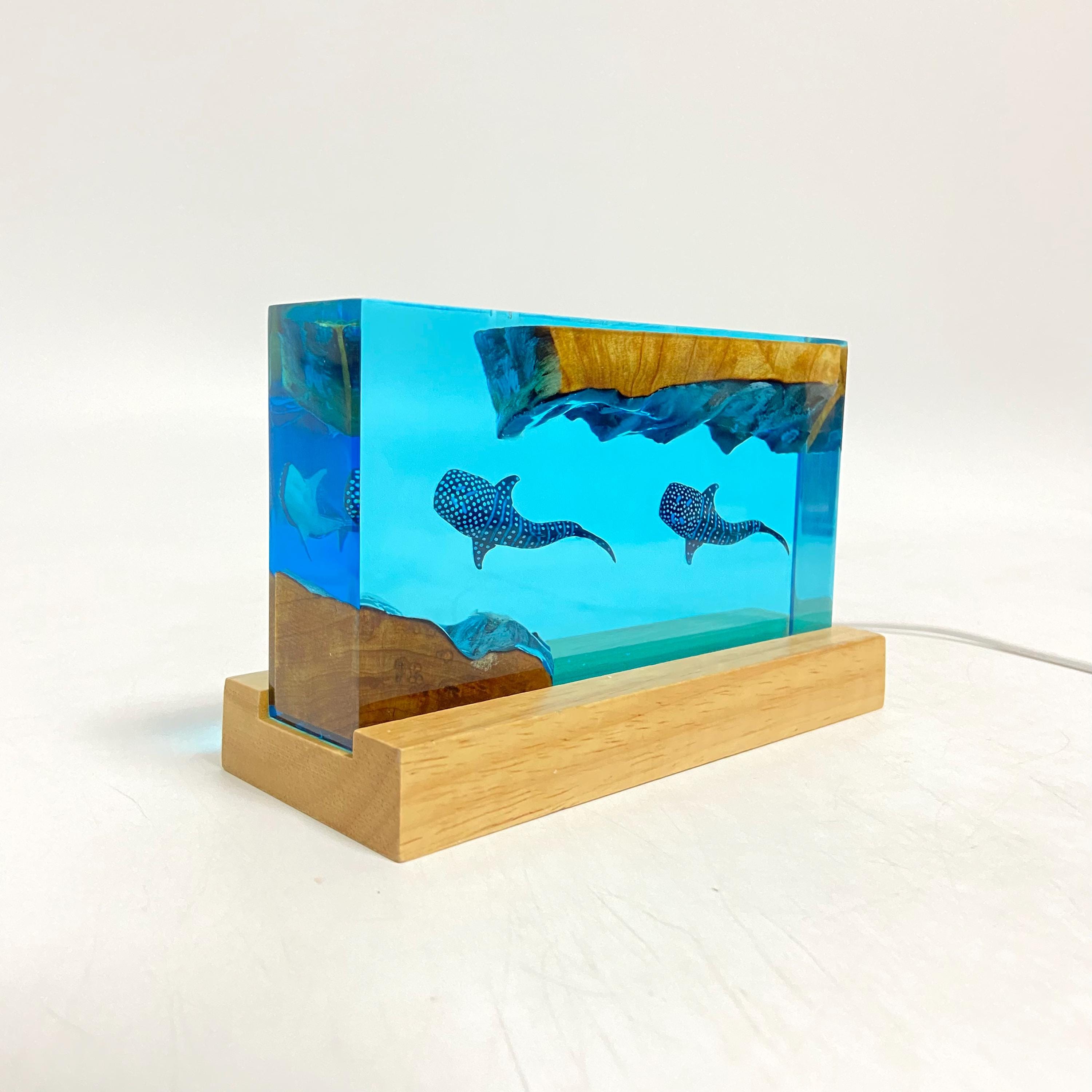 Whale Shark Cube Resin Lamp, Diver Art Craft, ocean art