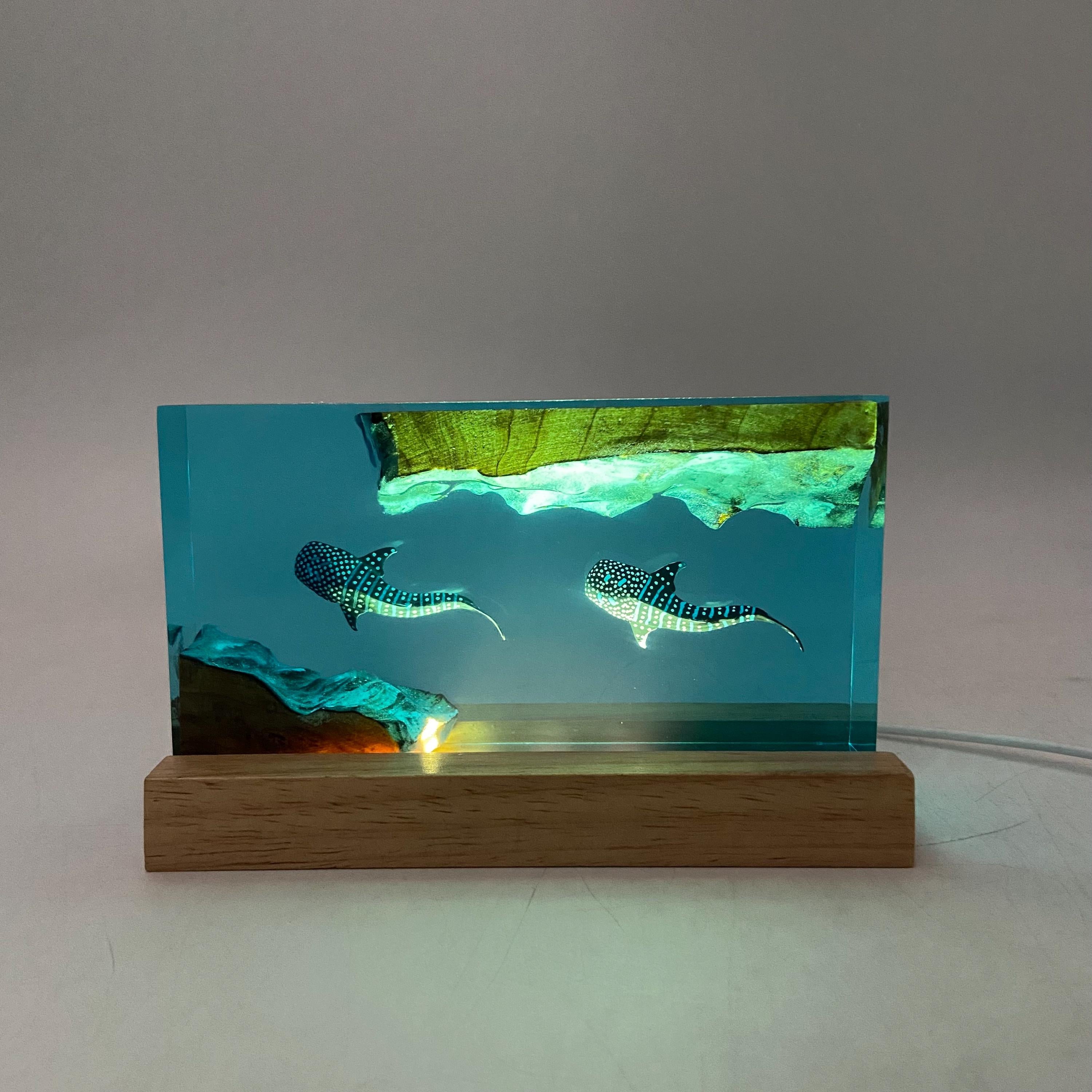 Whale Shark Cube Resin Lamp, Diver Art Craft, ocean art